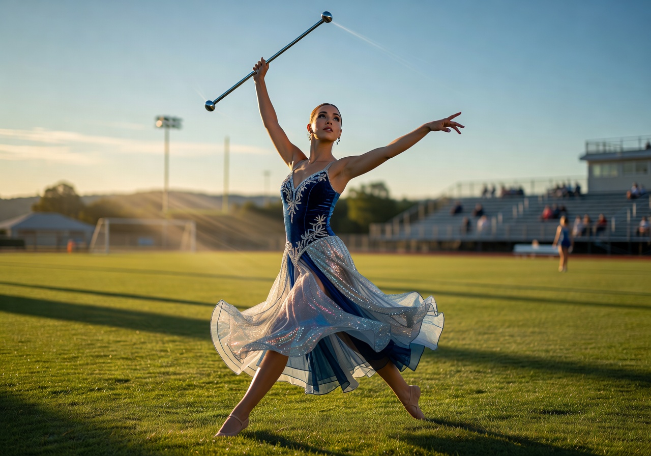 Baton twirler in elegant pose